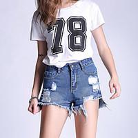 womens asymmetrical solid blue jeans shorts pants simple