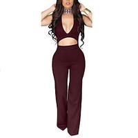 Women\'s Backless Wide Leg JumpsuitsCasual/Daily Club Sexy Simple Solid Backless Slim Cut Out Deep V Sleeveless High Rise Micro-elastic Summer Fall