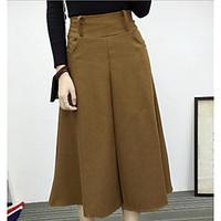 Women\'s A Line Solid Skirts, Casual/Daily High Rise Above Knee Elasticity Cotton Micro-elastic Fall