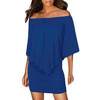 Women\'s Off The Shoulder Multiple Dressing Layered Blue Mini Dress