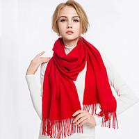 Women Vintage Casual Classic red wool pure color autumn and winter long tassel scarf