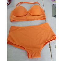 Women\'s Halter Tankini, Solid Polyester Orange