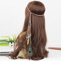 Women\'s Bohemia Beads Feather Pendant Weave Headbands 1 Piece