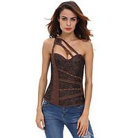 Women\'s Brown Grommet Leather Trim Brocade Steampunk Corset