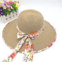 Women\'s Solid Floral Big Polyester Casual Cute Straw Hat