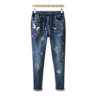 womens high rise micro elastic jeans pants simple loose solid