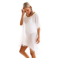 Women\'s Going out Beach Holiday Simple Tunic Dress, Solid Round Neck Above Knee ½ Length Sleeve Polyester Spandex Summer High Rise