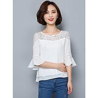 womens casualdaily simple blouse solid round neck sleeve polyester