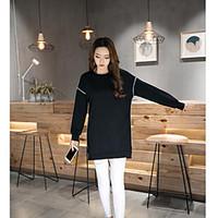 womens daily sweatshirt solid round neck inelastic cotton long sleeve  ...