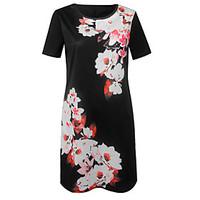 Women\'s Casual/Daily Sophisticated Loose Dress, Floral Round Neck Above Knee Short Sleeve Cotton Summer Mid Rise Micro-elastic Thin