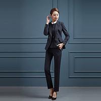 Women\'s Daily Casual Cool Spring Fall Blazer Pant Suits, Solid Round Neck Long Sleeve Micro-elastic