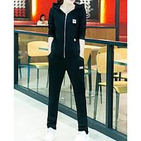 womens sports simple spring hoodie pant suits solid hooded long sleeve