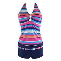 womens straped tankini lace up color block backless push up casual bik ...