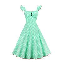 Women\'s Plus Size Going out Party Vintage Sheath Dress, Polka Dot Square Neck Knee-length Sleeveless Cotton Polyester Summer High Rise