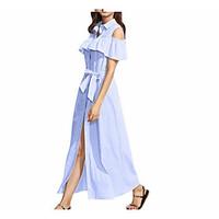 Women\'s Ruffle Casual wear blue striped maxi dress Beach Wedding Dresses Spring Summer sleeveless vest skirt