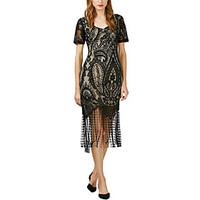 womens party vintage bodycon lace v neck midi short sleeve sheath dres ...