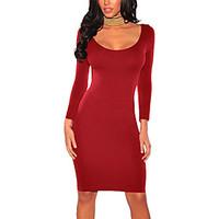 Women\'s Casual/Daily Work Simple Slim Sexy Street chic Bodycon DressSolid Round Neck Above Knee Long Sleeve Spring Fall Mid Rise