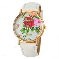 Women\'s Vogue Rose Pattern PU Leather Band Quartz Wrist Watch (Assorted Colors) Cool Watches Unique Watches