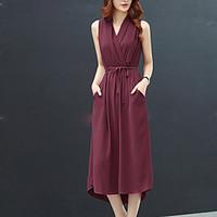 womens party vintage sophisticated swing dress solid v neck knee lengt ...