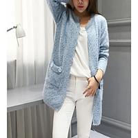 Women\'s Casual/Daily Simple Regular Cardigan, Solid Round Neck Long Sleeve Wool Spring Medium Micro-elastic