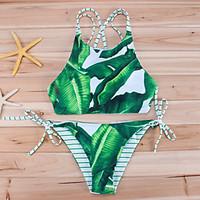 Women\'s Halter Bikini, Lace Up Color Block Floral Sport Polyester