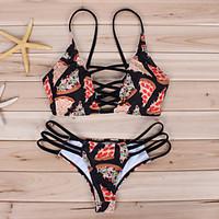 Women\'s Halter Bikini, Plunging Neckline Color Block Floral Sport Bandage Polyester