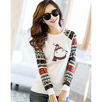 womens casualdaily simple t shirt print round neck long sleeve cotton  ...