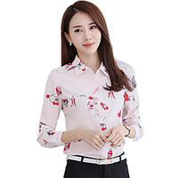 Women\'s Shirt Collar Plus Size Work OL Floral Print Long Sleeve Chiffon Shirt