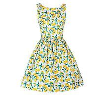 womens holiday vintage swing dress print round neck knee length sleeve ...