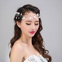 Women\'s Lace Flower Crystal Pearl Rhinestone Headband Forehead Hair Jewelry for Wedding Party