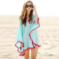 Women\'s Pom Pom Trim Chiffon Beach Kaftan