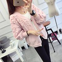 Women\'s Going out Casual/Daily Cute Regular Cardigan, Solid V Neck Long Sleeve Cotton Spring Medium Micro-elastic