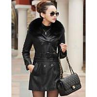 womens going out casualdaily simple leather jackets solid v neck long  ...