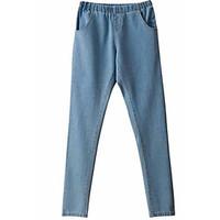 womens mid rise micro elastic jeans pants simple harem solid