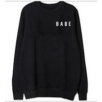 womens going out sweatshirt letter print round neck micro elastic cott ...