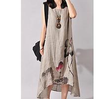 womens going out beach holiday chinoiserie loose dress print round nec ...