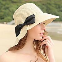 women s summer outdoor shade sunscreen sun bow flat top hat straw