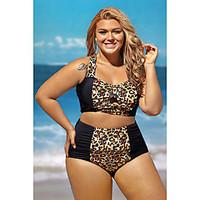 womens high waist contrast leopard splice curvy high waist swimsuit