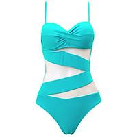 Womens Halter Solid Mesh Fashion Push Up Cross One-piece Swimsuit