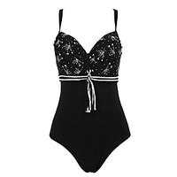 Womens Puls Size One-piece Dandelion Print Lace UP Swimsuit (3XL-7XL)