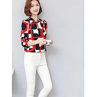 womens casualdaily simple blouse color block v neck long sleeve others