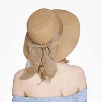 Women\'s Fashion Straw Hat Sun Hat Wide Brim Hat Cute Casual Solid Bowknot Summer Khaki/Navy Blue/White/Fuchsia