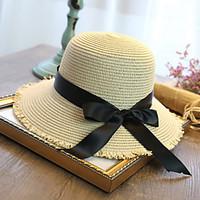womens fashion straw hat sun hat wide brim hat cute casual solid bowkn ...