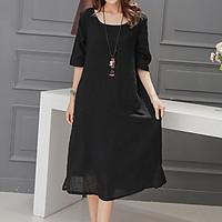 womens plus size casualdaily simple loose dress solid round neck midi  ...