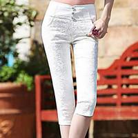 Women\'s Plus Size Skinny Chinos Pants, Casual/Daily Simple Solid Lace High Rise Elasticity Cotton Stretchy Summer