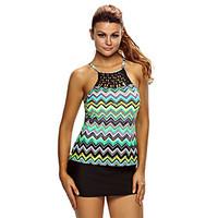 womens multicolor zigzag print macrame high neck swim top