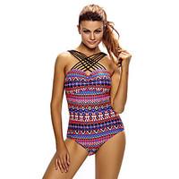 Women\'s Boho Crisscross Multi-strap Bright Tone Print Sexy Monokini