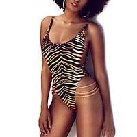 Women\'s Bandeau One-pieceHigh Rise Color Block Cut Out Leopard Backless Bikini