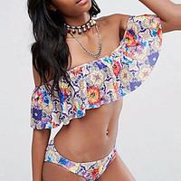 Women\'s Bandeau TankiniFloral Ruffle Boho Backless Sexy Bikini