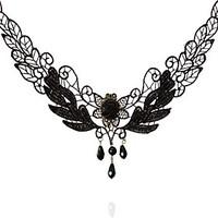 womens choker necklaces square lace pendant imitation pearl fashion je ...
